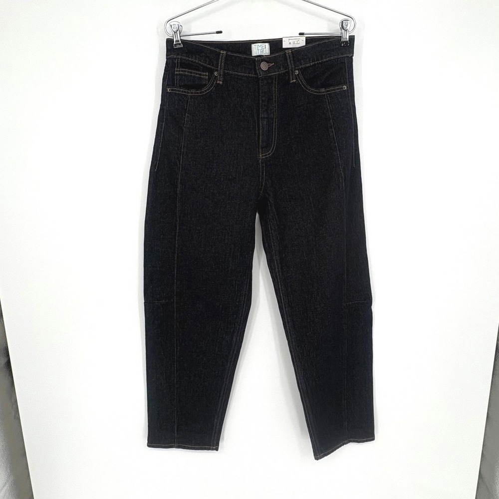Time and Tru Barrel Leg Jeans Women 6 Dark Rinse Wash High Rise Tapered Utility